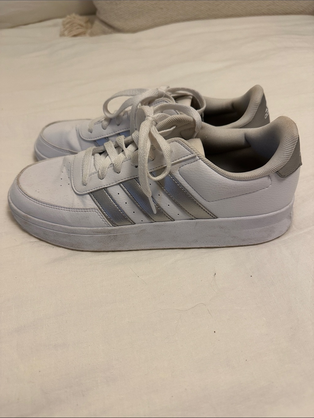 adidas White Sneakers with Silver Stripes
